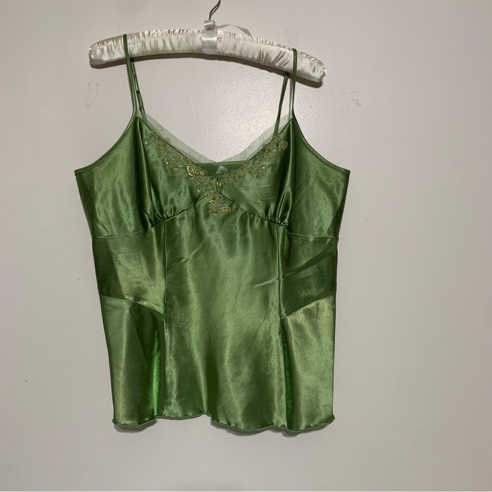 NICOLA Green Satin Camisole with Lace Trim